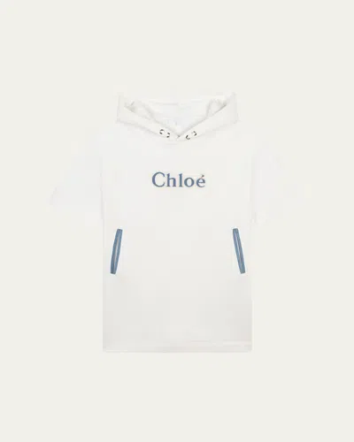 Chloé Kids' Girl's Denim Logo-print Fleece Dress In Offwhite
