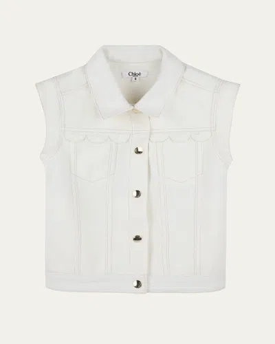 CHLOÉ GIRL'S DENIM SLEEVELESS WAISTCOAT