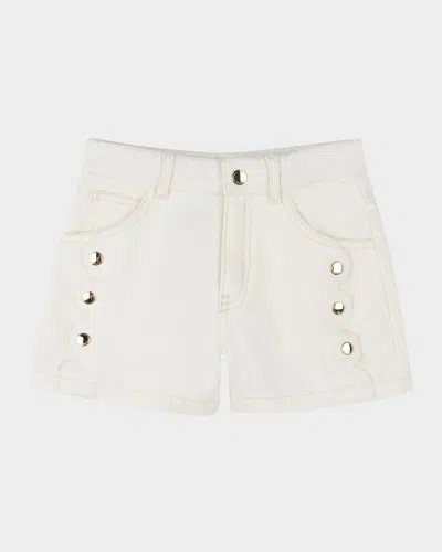 Chloé Kids' Girl's Denim Studded Shorts In Offwhite