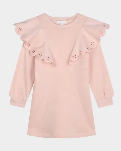 Chloé Kids' Girl's Embroidered Logo-print Hoodie Dress In Pink  Washed Pink