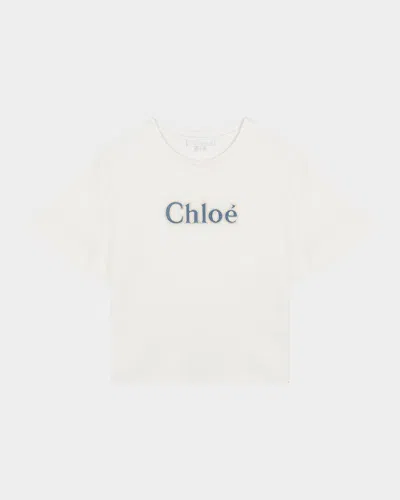 Chloé Kids' Girl's Embroidered Logo-print T-shirt In White