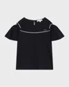 CHLOÉ GIRL'S EMBROIDERED LOGO-PRINT TOP