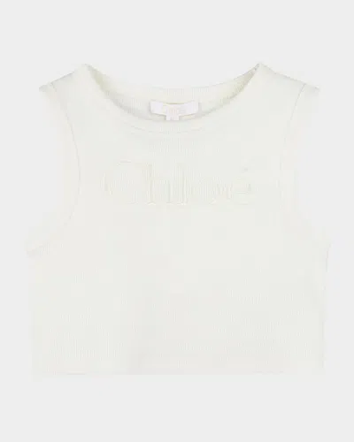 Chloé Kids' Girl's Embroidered Logo Tank Top In Offwhite