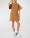 Chloé Kids' Girl's Engraved Logo-print Dress In Chocolate Brown