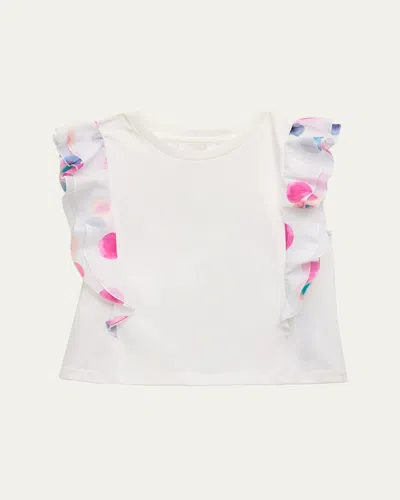 Chloé Girl's Fancy Printed Ruffle-trim Blouse In Off White
