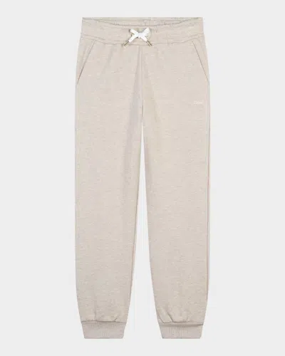 Chloé Kids' Girl's Floral Embroidered Logo-print Joggers In Beige Marl