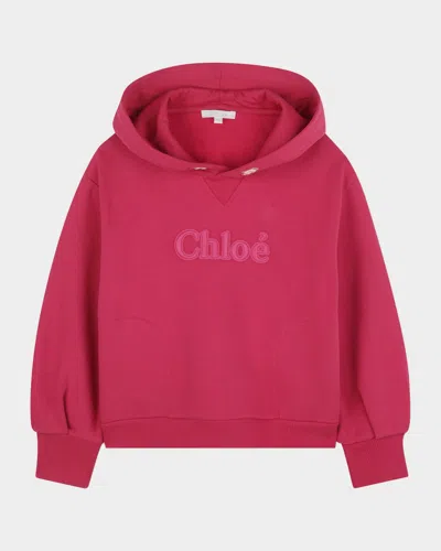 Chloé Kids' Girl's Hoodie W/ Embroidered Logo In Fuschia