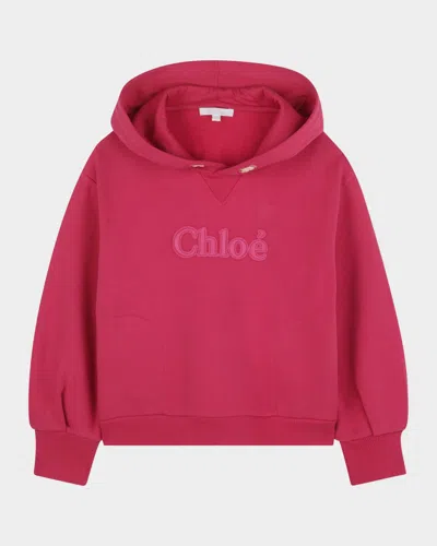 Chloé Kids' Girl's Hoodie W/ Embroidered Logo In Fuschia
