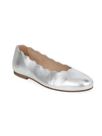 Chloé Kids' Metallic-finish Leather Ballerinas In Grey