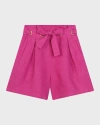 Chloé Kids' Girl's Linen Shorts With Eyelets In Pink