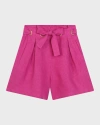 Chloé Girl's Linen Shorts With Eyelets In Pink