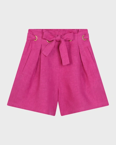 Chloé Kids' Girl's Linen Shorts With Eyelets In Pink