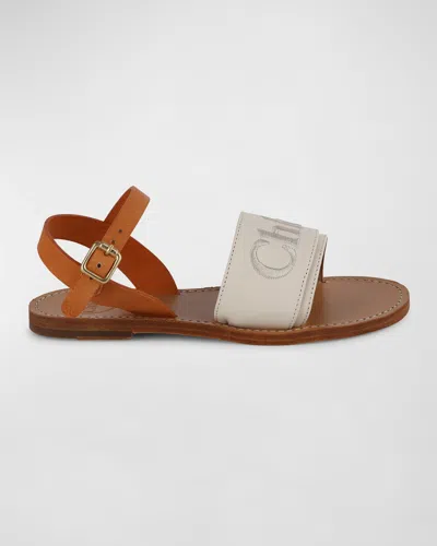 Chloé Girl's Logo Band Leather Sandals, Kids In Off White