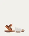 Chloé Girl's Logo Embossed Calf Leather Sandals, Toddlers/kids In Ivory