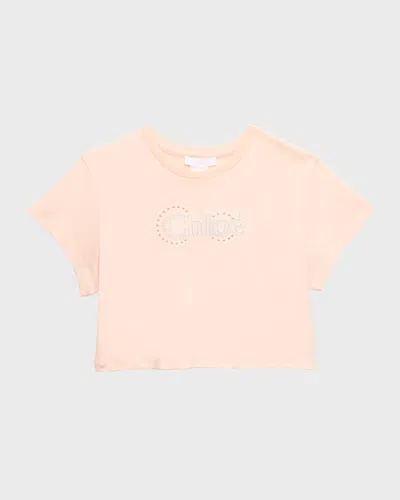 Chloé Kids' Girl's Logo Embroidered Short-sleeve T-shirt In Pale Pink