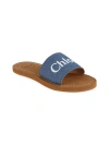 Chloé Girl's Logo Open-toe Slides In Denim Blue