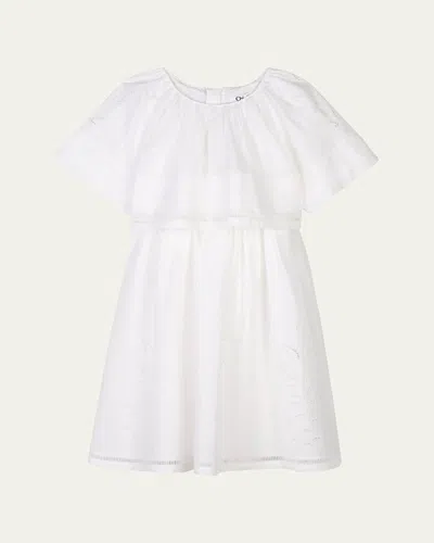 Chloé Kids' Girl's Logo-print Embroidered Dress In Offwhite
