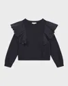 Chloé Girl's Logo-print Embroidered Ruffle Trim Sweater In Navy