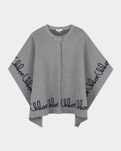 CHLOÉ GIRL'S LOGO SCRIPT KNITTED CAPE