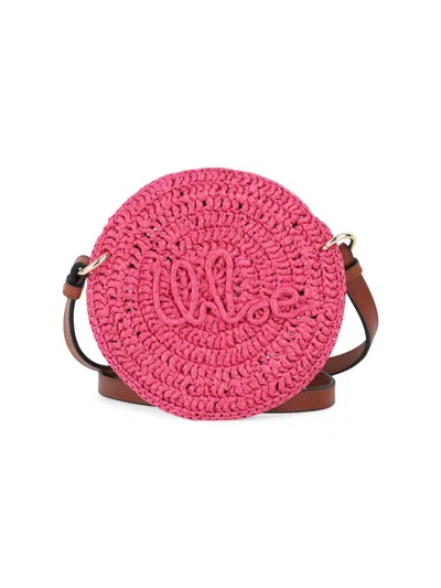 CHLOÉ GIRL'S LOGO STRAW CROSSBODY BAG