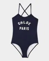 Chloé Logo-print Swimsuit In Navy