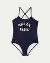 Chloé Logo-print Swimsuit In Navy