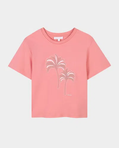 CHLOÉ GIRL'S PALM TREE EMBELLISHED TEE