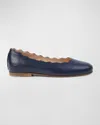 Chloé Scalloped Ballerina Leather Shoes In Navy