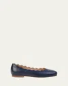Chloé Scalloped Ballerina Leather Shoes In Navy