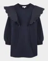Chloé Kids' Girl's Scalloped Embroidered Dress In Navy