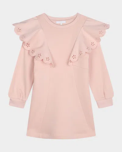 Chloé Kids' Girl's Scalloped Embroidered Dress In Pink  Washed Pink