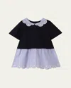 Chloé Girl's Short-sleeve Embroidered Combo Dress In White Blue