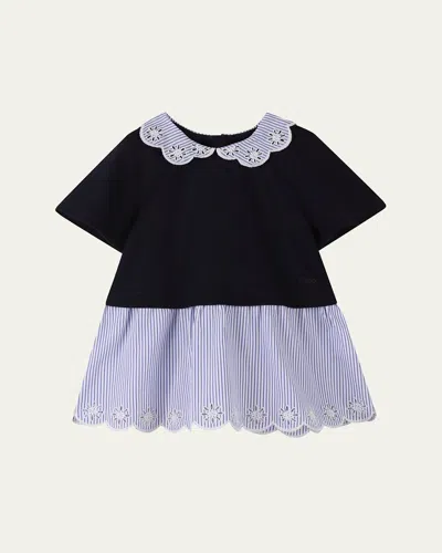 CHLOÉ GIRL'S SHORT-SLEEVE EMBROIDERED COMBO DRESS