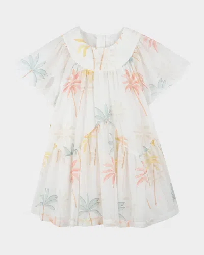 CHLOÉ GIRL'S SHORT-SLEEVE MULTICOLOR-PRINT DRESS