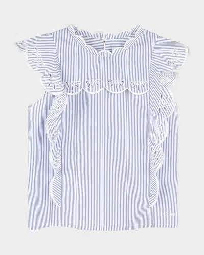 CHLOÉ GIRL'S STRIPE SCALLOP TRIM BLOUSE