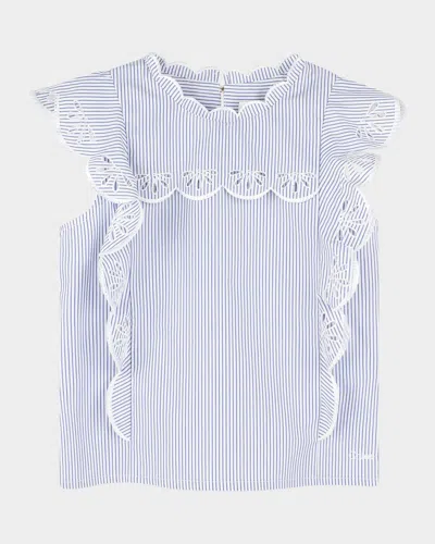 CHLOÉ GIRL'S STRIPE SCALLOP TRIM BLOUSE