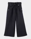 Chloé Girl's Studded Wide Leg Belted Trousers In Navy