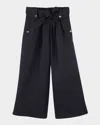 Chloé Girl's Studded Wide Leg Belted Trousers In Navy