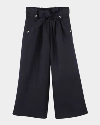 CHLOÉ GIRL'S STUDDED WIDE LEG BELTED TROUSERS
