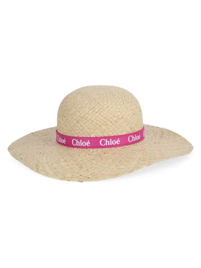 Chloé Kids' Girl's Woven Sun Hat In Pink White