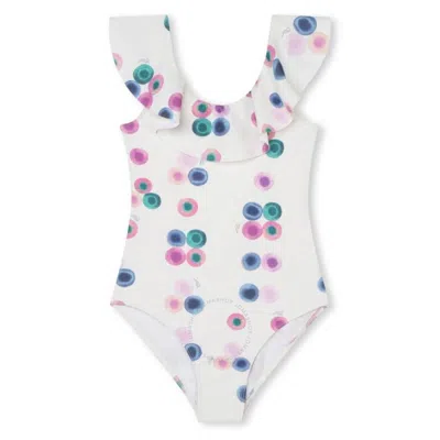 CHLOÉ CHLOE GIRLS ABSTRACT PRINT RUFFLED 1-PIECE SWIMSUIT