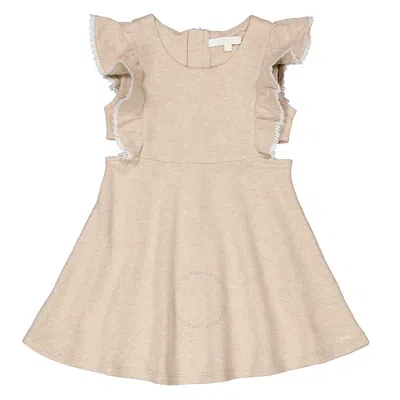 Chloé Kids' Chloe Girls Beige Cotton Ruffle-trim Flared Dress