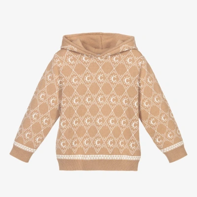Chloé Kids' Girls Beige Knitted Hooded Sweater In Brown