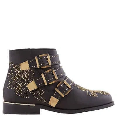 Pre-owned Chloé Kids' Chloe Girls Black Studded Leather Ankle Suzanna Boots