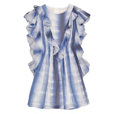 Chloé Chloe Girls Blue White Abstract Printed Ruffled Dress In Blue/white
