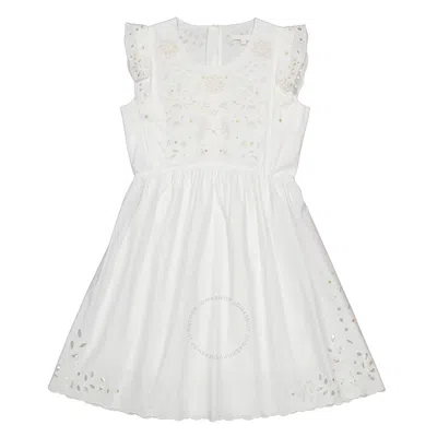 Chloé Kids' Chloe Girls Broderie Anglaise Mini-me Cotton Dress In White