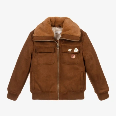 Chloé Kids' Girls Brown Faux Suede Bomber Jacket