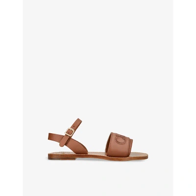 Chloé Chloe Girls Brown Kids Stellar Brand-embroidered Leather Sandals 6-10 Years