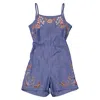 CHLOÉ CHLOE GIRLS CHAMBRAY COTTON FLORAL-EMBROIDERED DENIM ROMPER