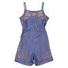 Chloé Chloe Girls Chambray Cotton Floral-embroidered Denim Romper